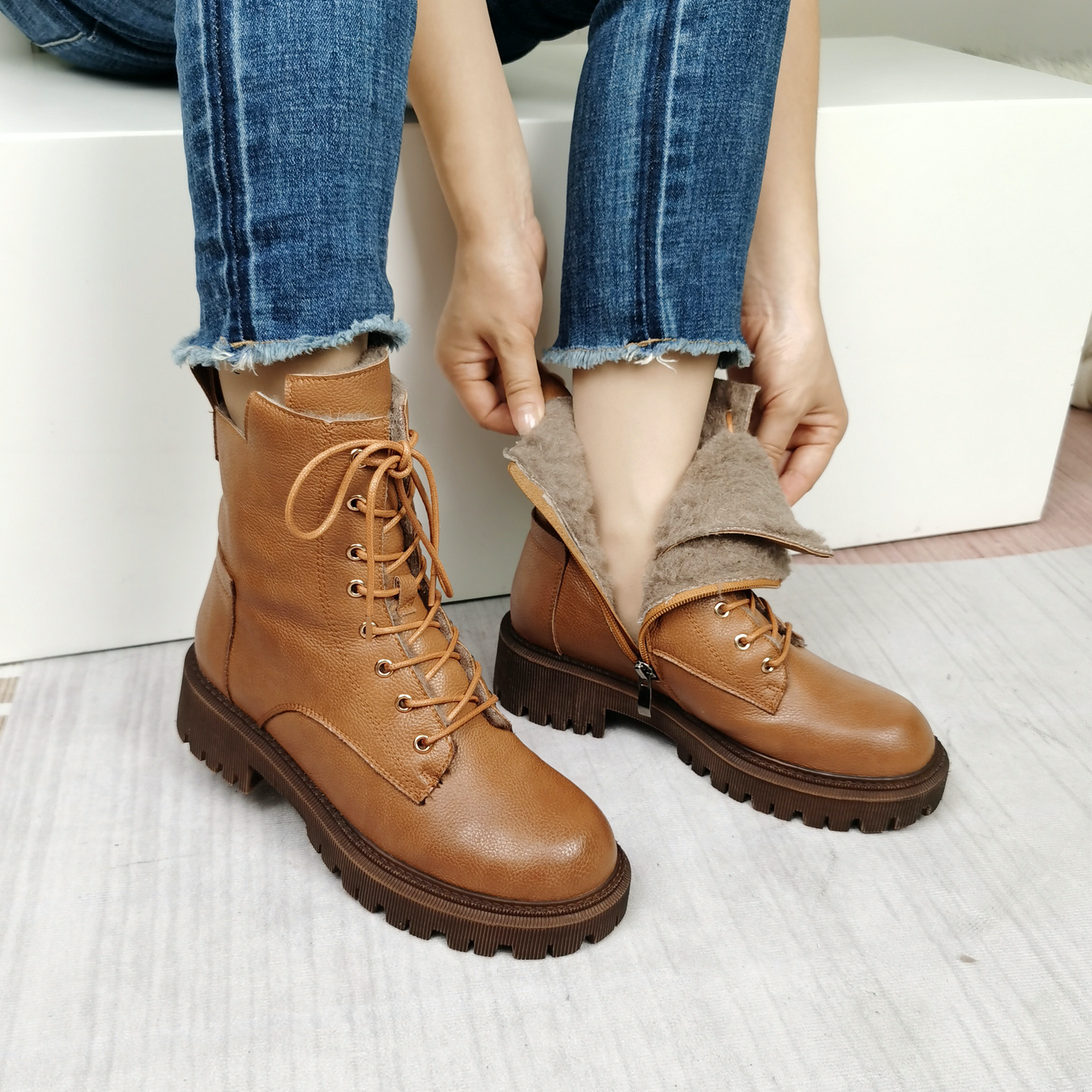 USS Shoes Asly Women's Wool Fur Ankle Boots - Luxuryurbanwear