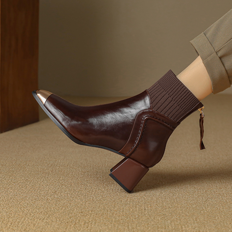 USS Shoes Bonilla Women's Leather Metal Square Heel Boots - Luxuryurbanwear