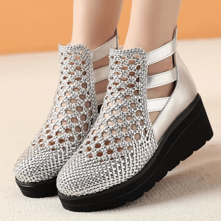 USS Shoes Amy Women's Breathable Woven Leather Wedges Sandals