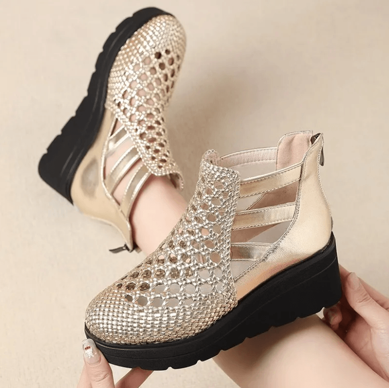 USS Shoes Amy Women's Breathable Woven Leather Wedges Sandals