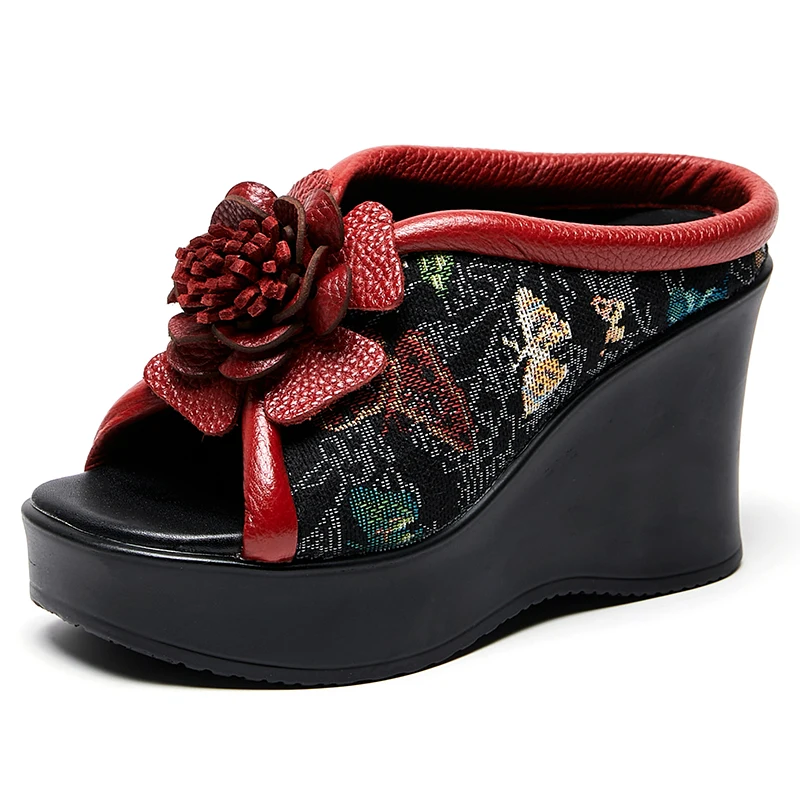 USS Shoes Clarita Women's Embroidered Flowers Wedges - Luxuryurbanwear