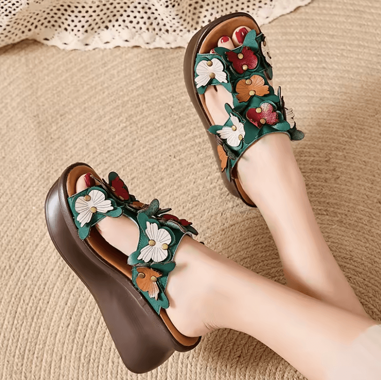 USS Shoes Claudia Women's Floral Leather Slides Wedges