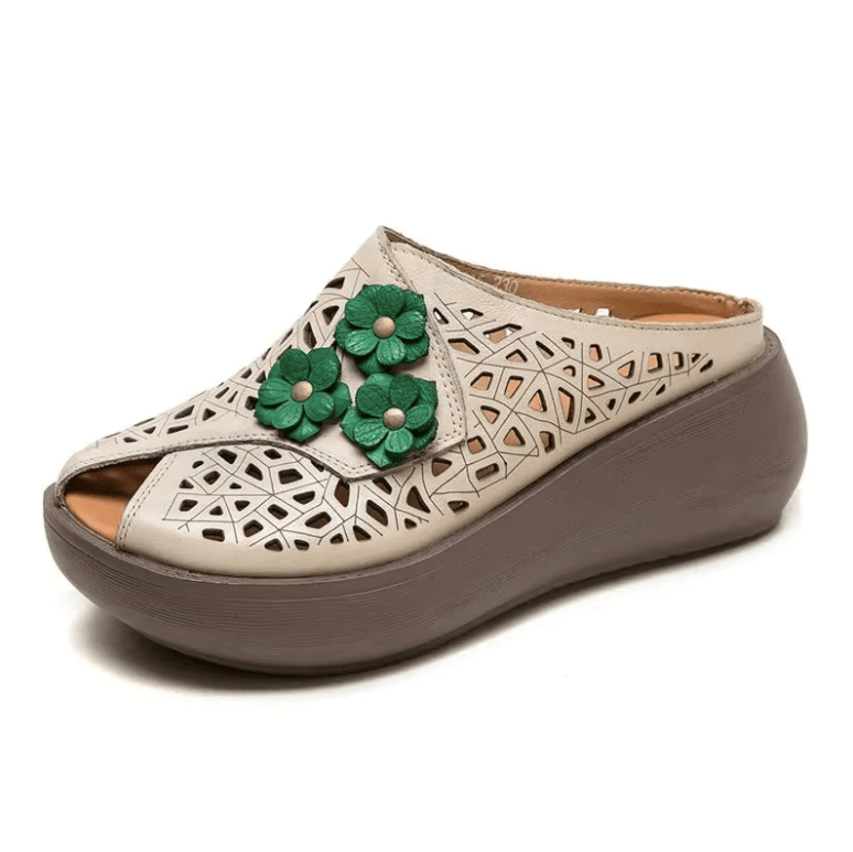 USS Shoes Eilyn Women's Flowers Peep Toe Wedge Slipper