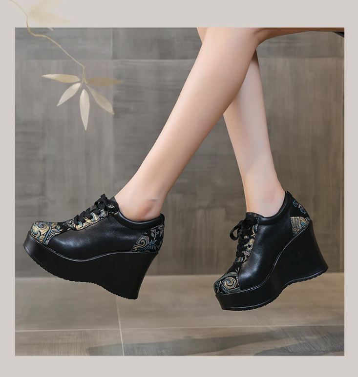 USS Shoes Elsy Women's Leather Wedge Platform Shoes - Luxuryurbanwear