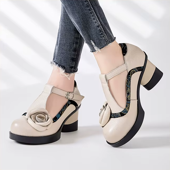 USS Shoes Eva Women's Buckle Strap Flower Pumps - Luxuryurbanwear