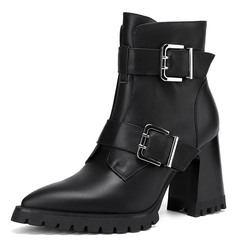 USS Shoes Karla Women's Leather Chunky High Heels Ankle Boots
