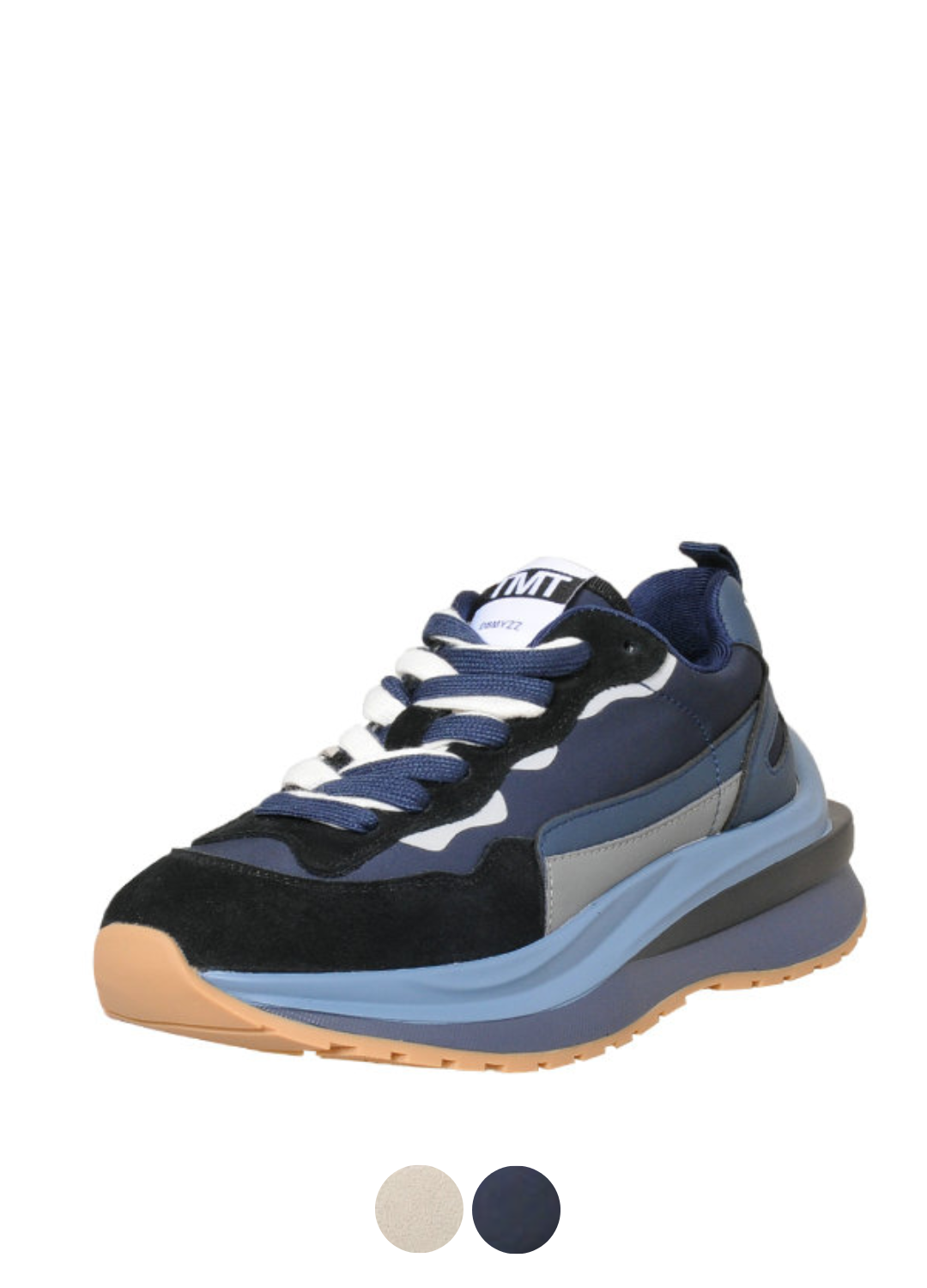 Luxuryurbanwear women's round toe lace-up sneaker in navy, black, and grey with chunky sole