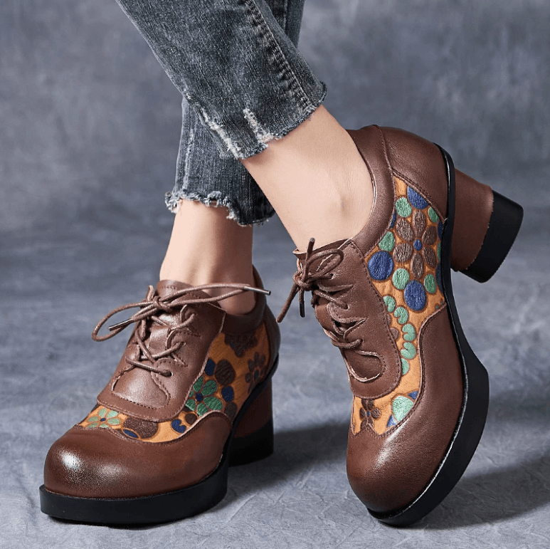 USS Shoes Loly Women's Leather Printed Flower Lace-Up Pumps