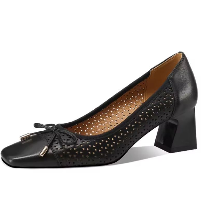 USS Shoes Melina Women's Butterfly Knot Square Toe Leather Pumps - Luxuryurbanwear