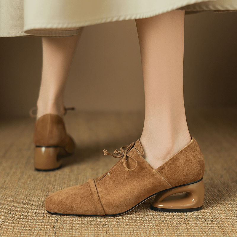 USS Shoes Mile Women's Square Toe Low Heel Suede Leather Pumps