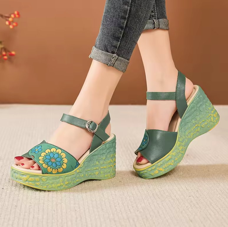 USS Shoes Nina Women's Bohemian Leather Wedge Sandals