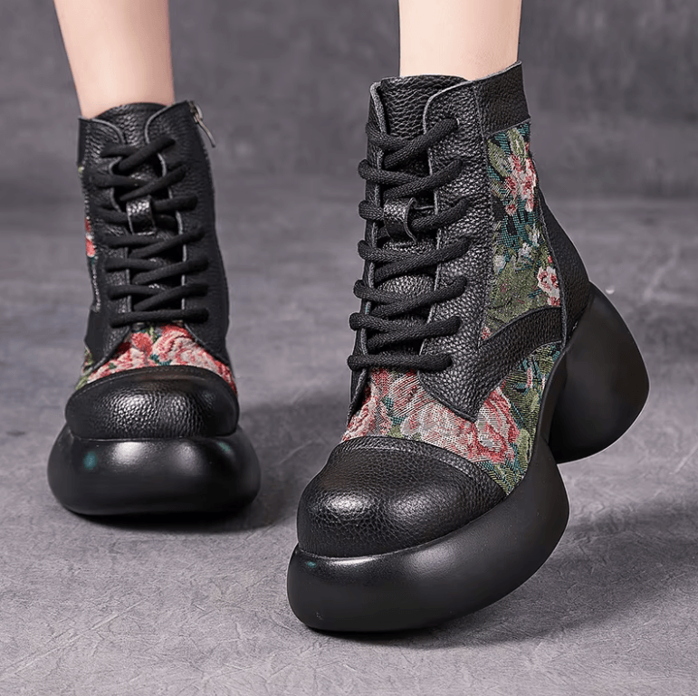 USS Shoes Noys Women's Prints Leather Platform Ankle Boots