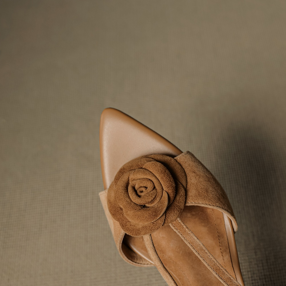 USS Shoes Nubia Women's Natural Suede Leather Flower Decoration Sandals - Luxuryurbanwear
