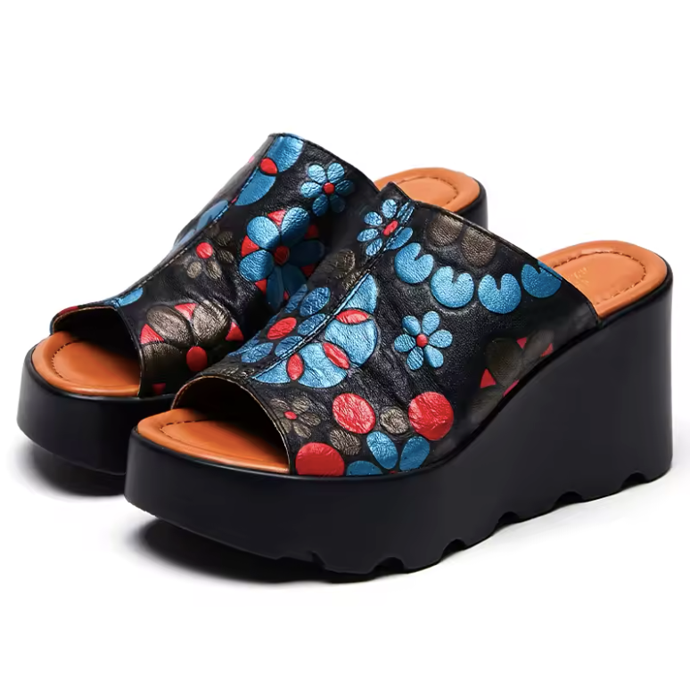 USS Shoes Olga Women's Leather Flowers Platform Sandals - Luxuryurbanwear
