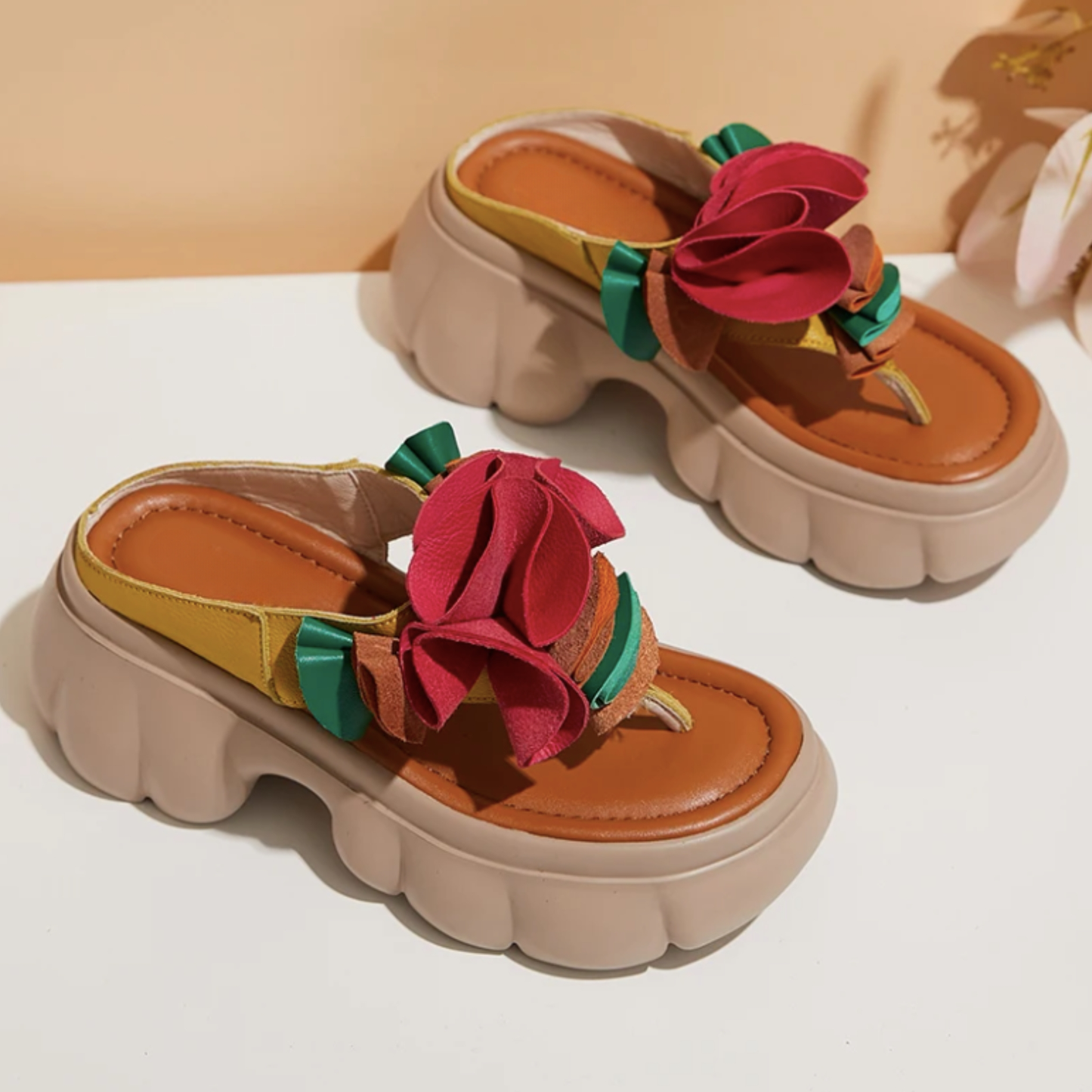 USS Shoes Oriana Women's Floral Leather Platform Sandals - Luxuryurbanwear