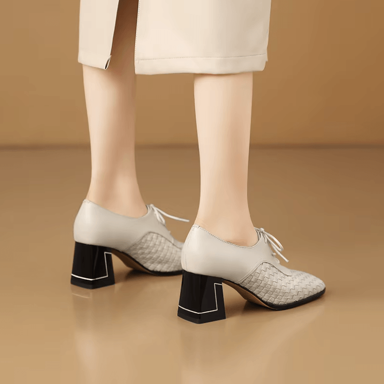 USS Shoes Oriana Women's Leather Square Heel Lace Up Pumps