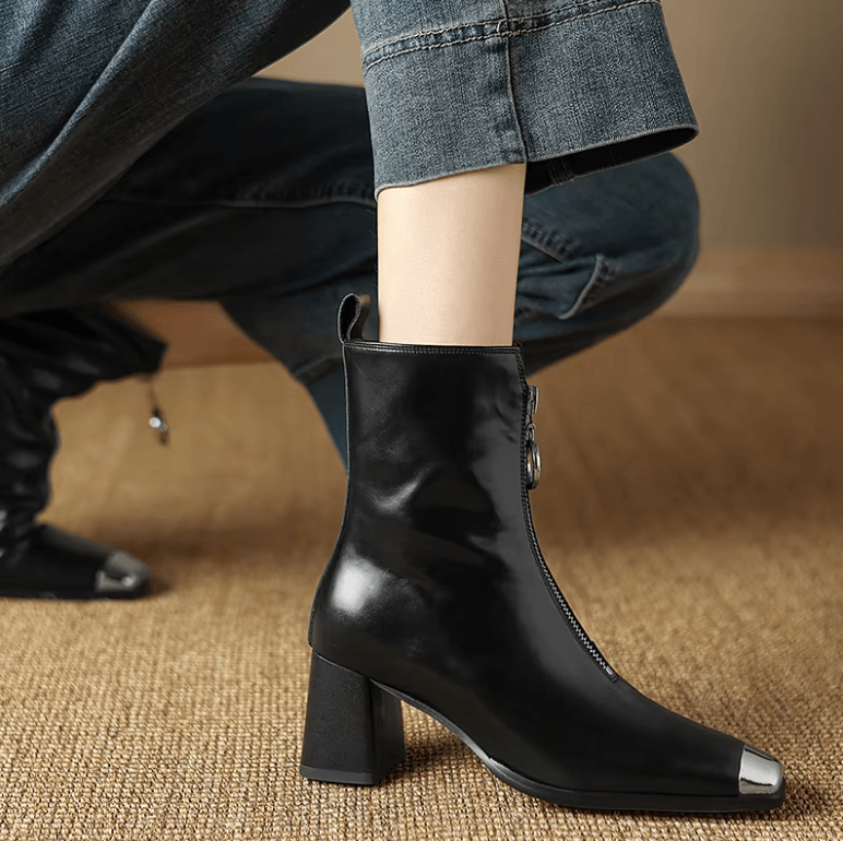 USS Shoes Oriana Women's Metal Square Toe Leather Ankle Boots