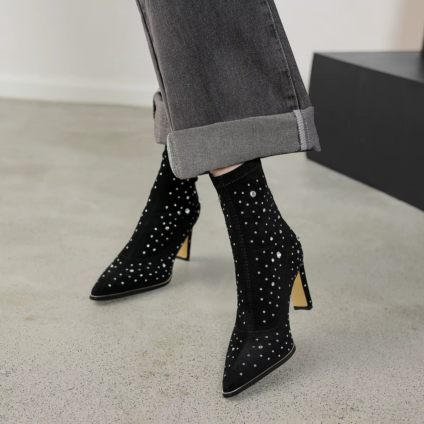 USS Shoes Rosaura Women's Rhinestones Stretch Ankle Boots - Luxuryurbanwear