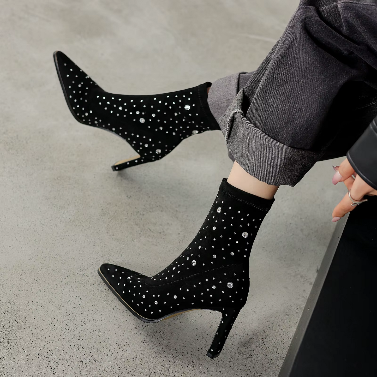 USS Shoes Rosaura Women's Rhinestones Stretch Ankle Boots - Luxuryurbanwear