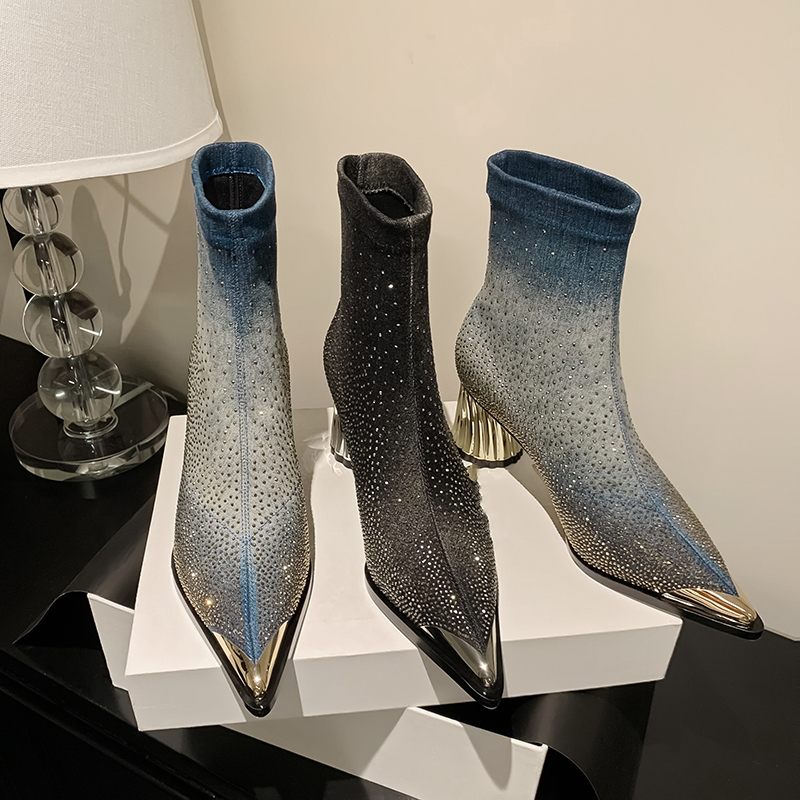 USS Shoes Showly Women's Luxury Rhinestones Pointy Toe Boots - Luxuryurbanwear