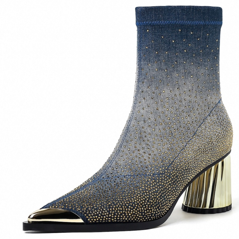 USS Shoes Showly Women's Luxury Rhinestones Pointy Toe Boots - Luxuryurbanwear