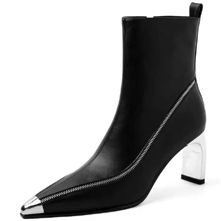 USS Shoes Sonia Leather Pointed Toe Zipper Ankle Boots