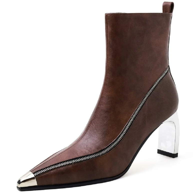 USS Shoes Sonia Leather Pointed Toe Zipper Ankle Boots - Luxuryurbanwear