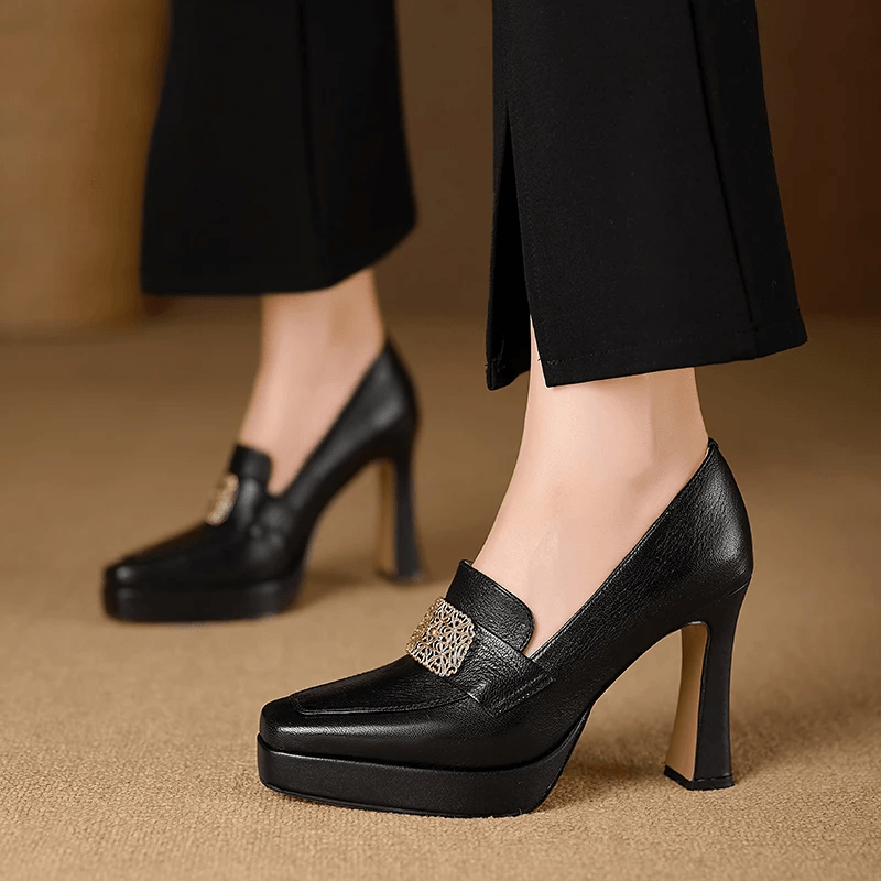 USS Shoes Valentina Women's Square Toe Platform Pumps Sale Drop Black (Size 6)