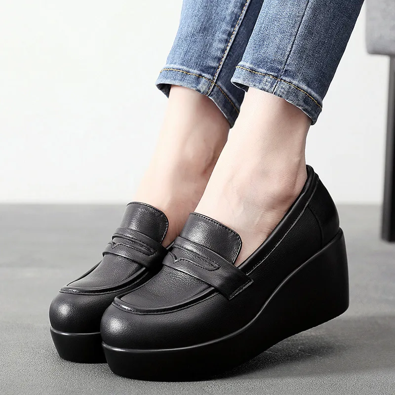 LUW Shoes Vilma Women's Leather Black Platform Shoes