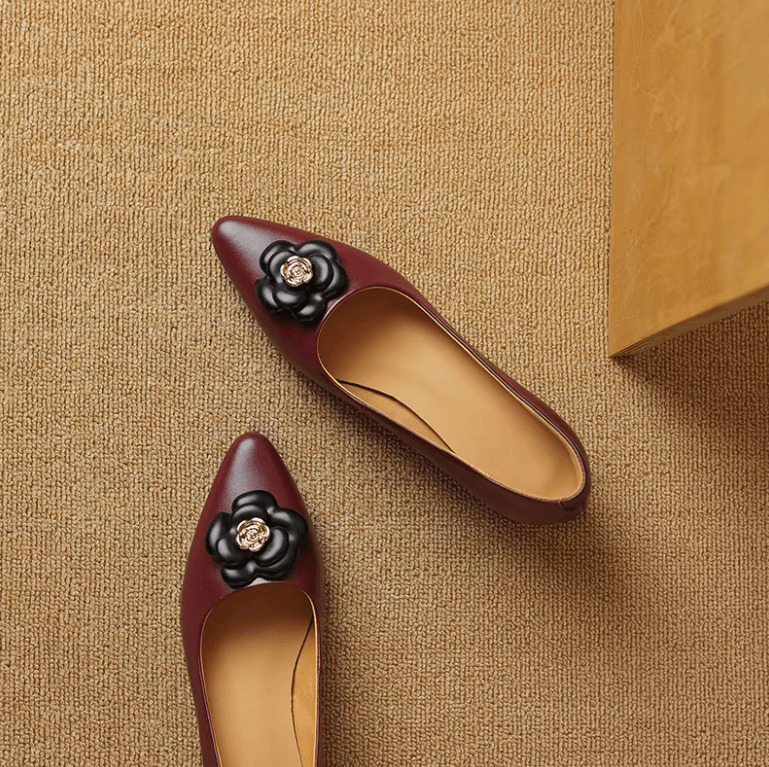 USS Shoes Fanny Women's Leather Mid Heels Flower Buckle Pumps