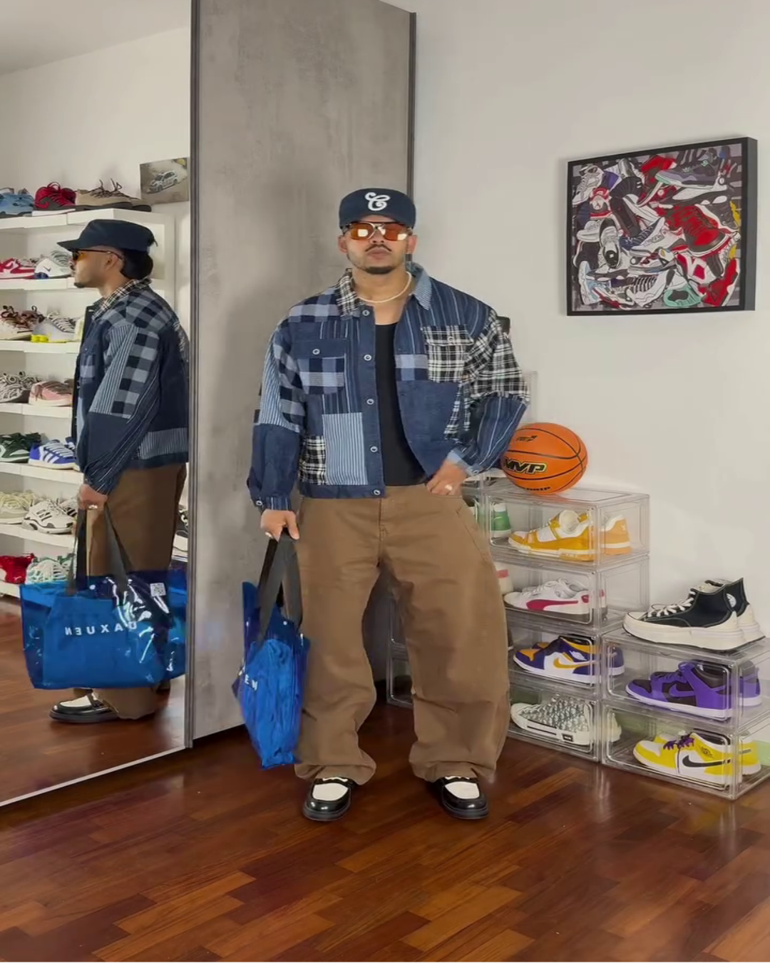 Streetwear Artisan Blend Checkered Denim Jacket