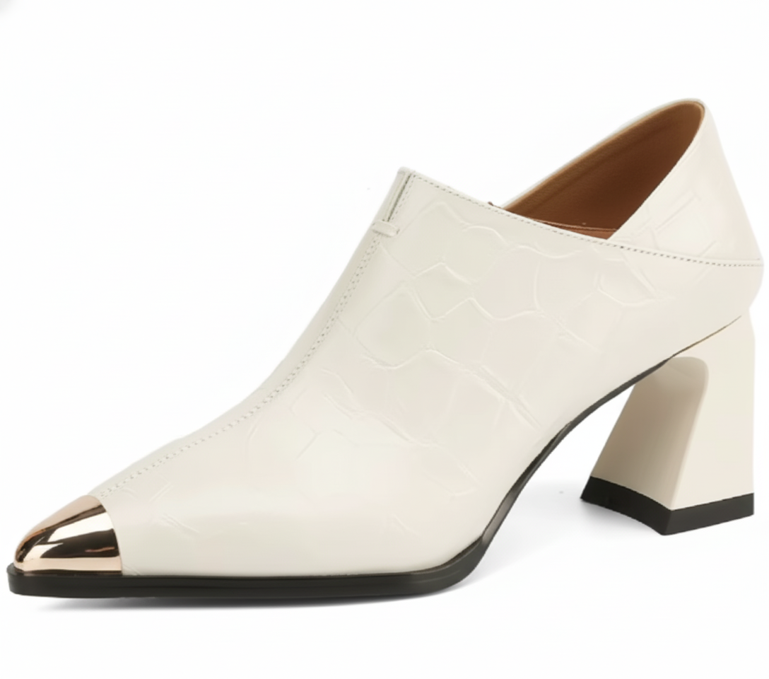 Apex Pump | Croc-Embossed Gold Cap-Toe - Luxuryurbanwear