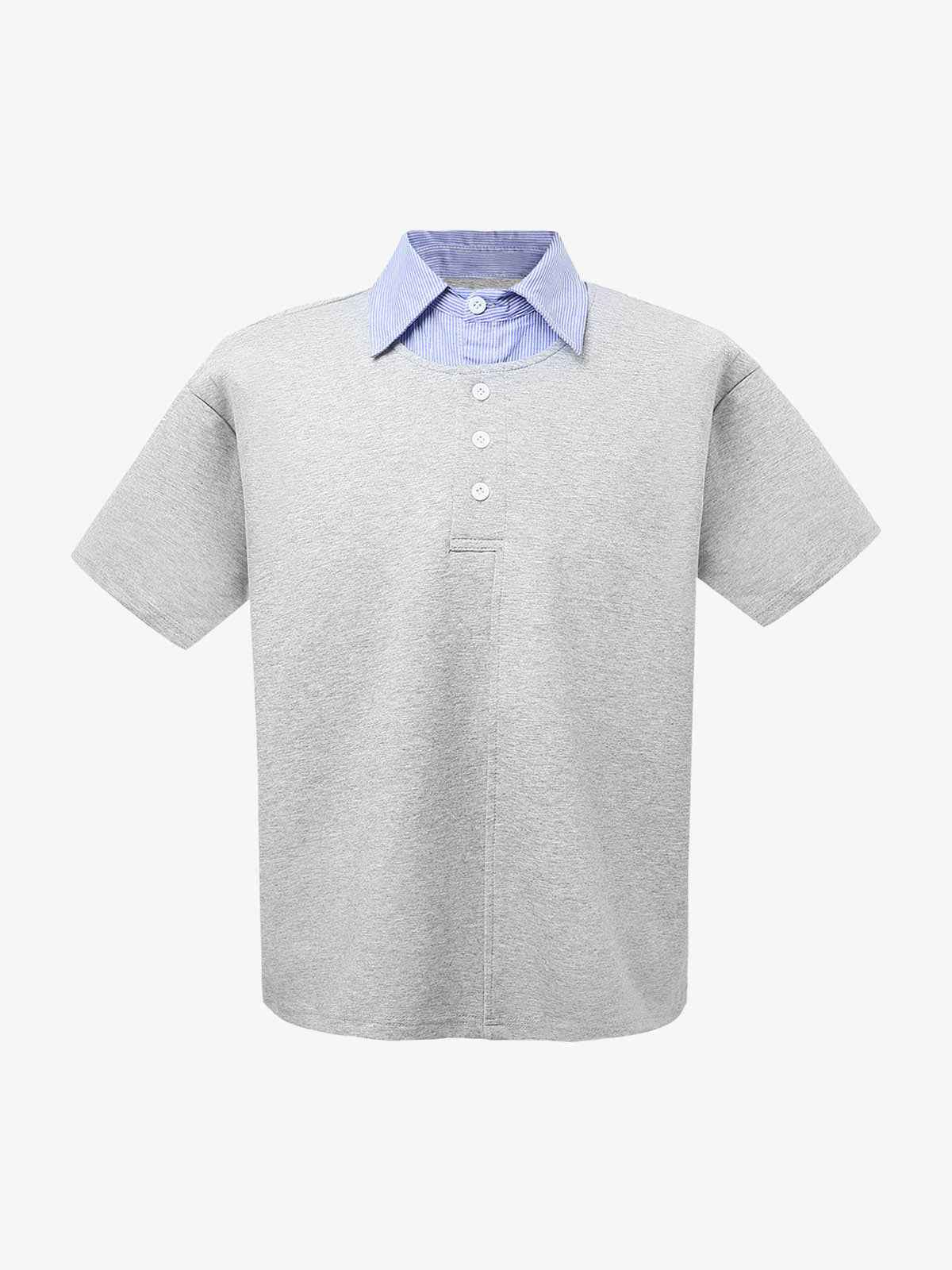 Retro Deconstructed Patchwork Striped Lapel T-Shirt