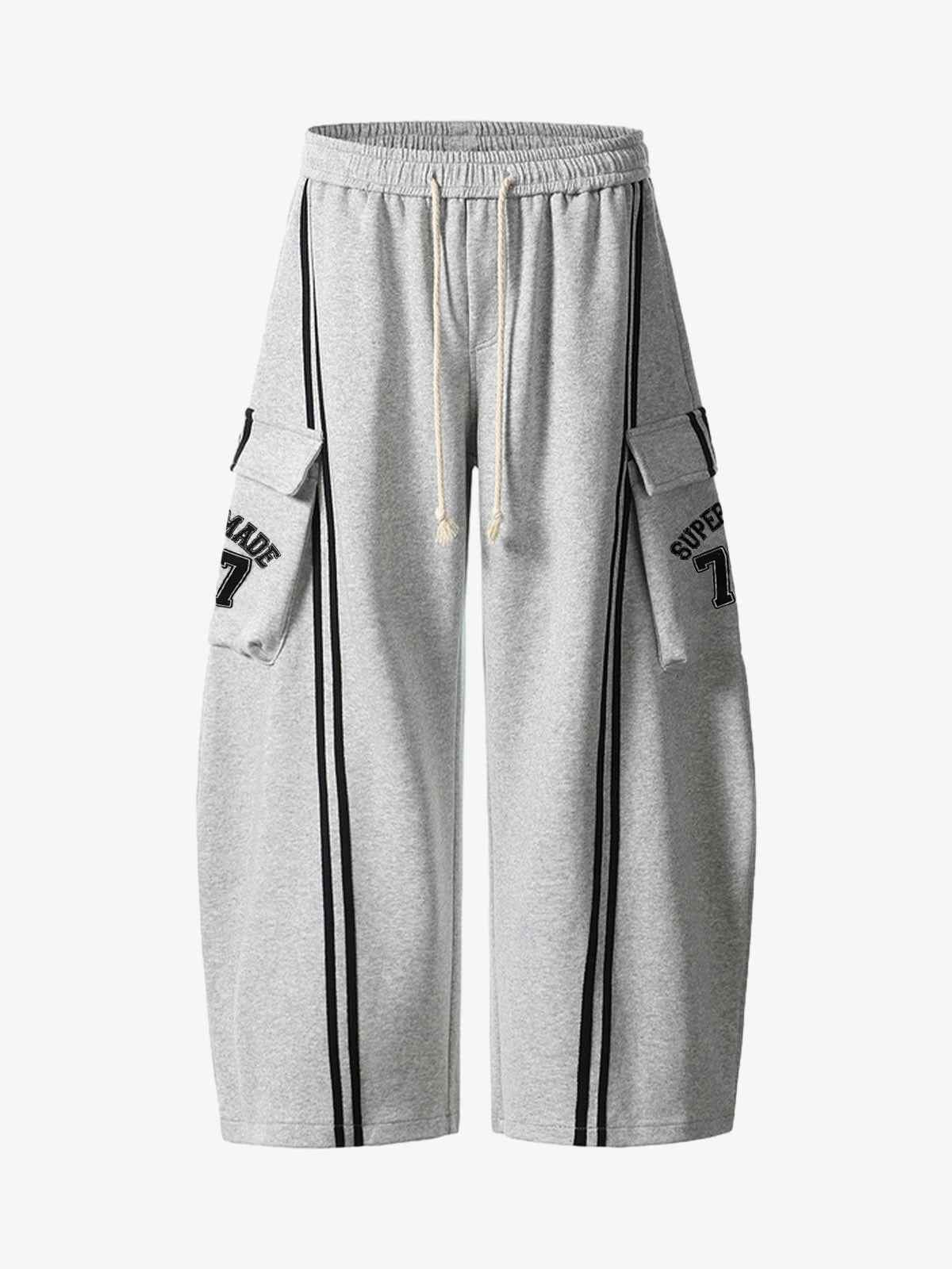 Cotton Web Stitching Letter Print Drawstring Barrel Pants