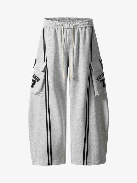 Cotton Web Stitching Letter Print Drawstring Barrel Pants