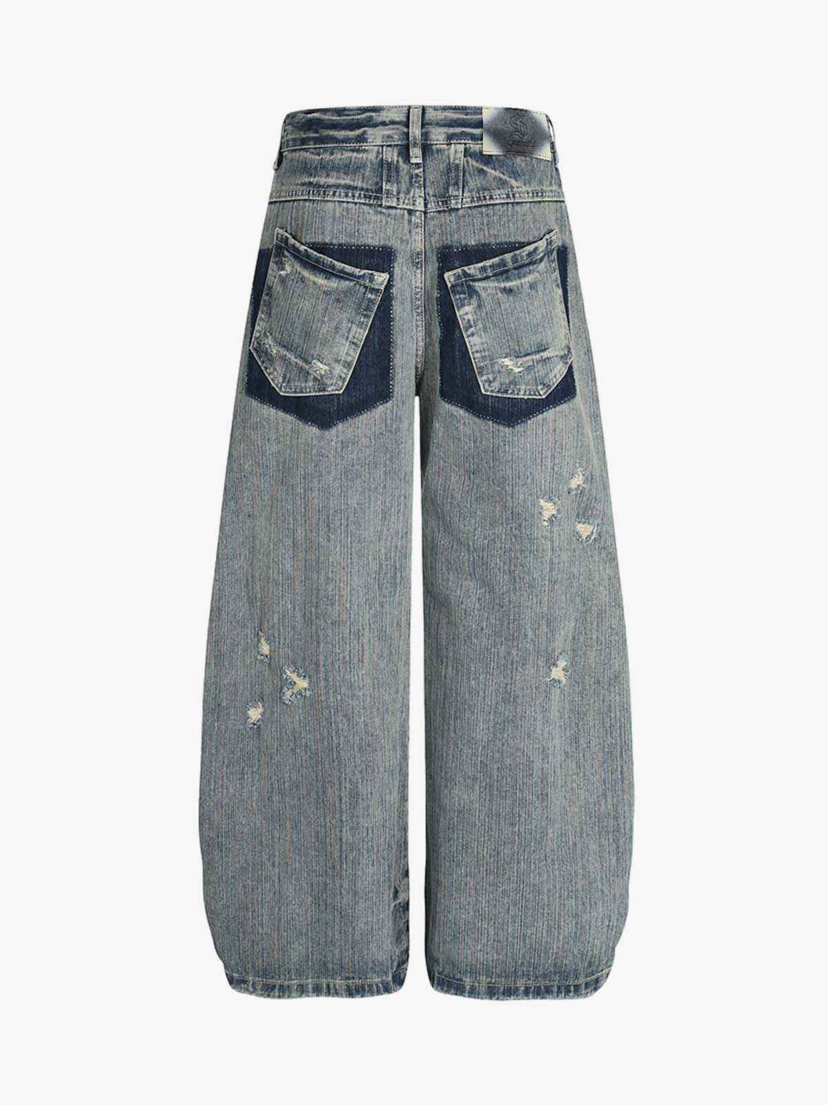 High Waist Distressed Barrel Denim Jeans