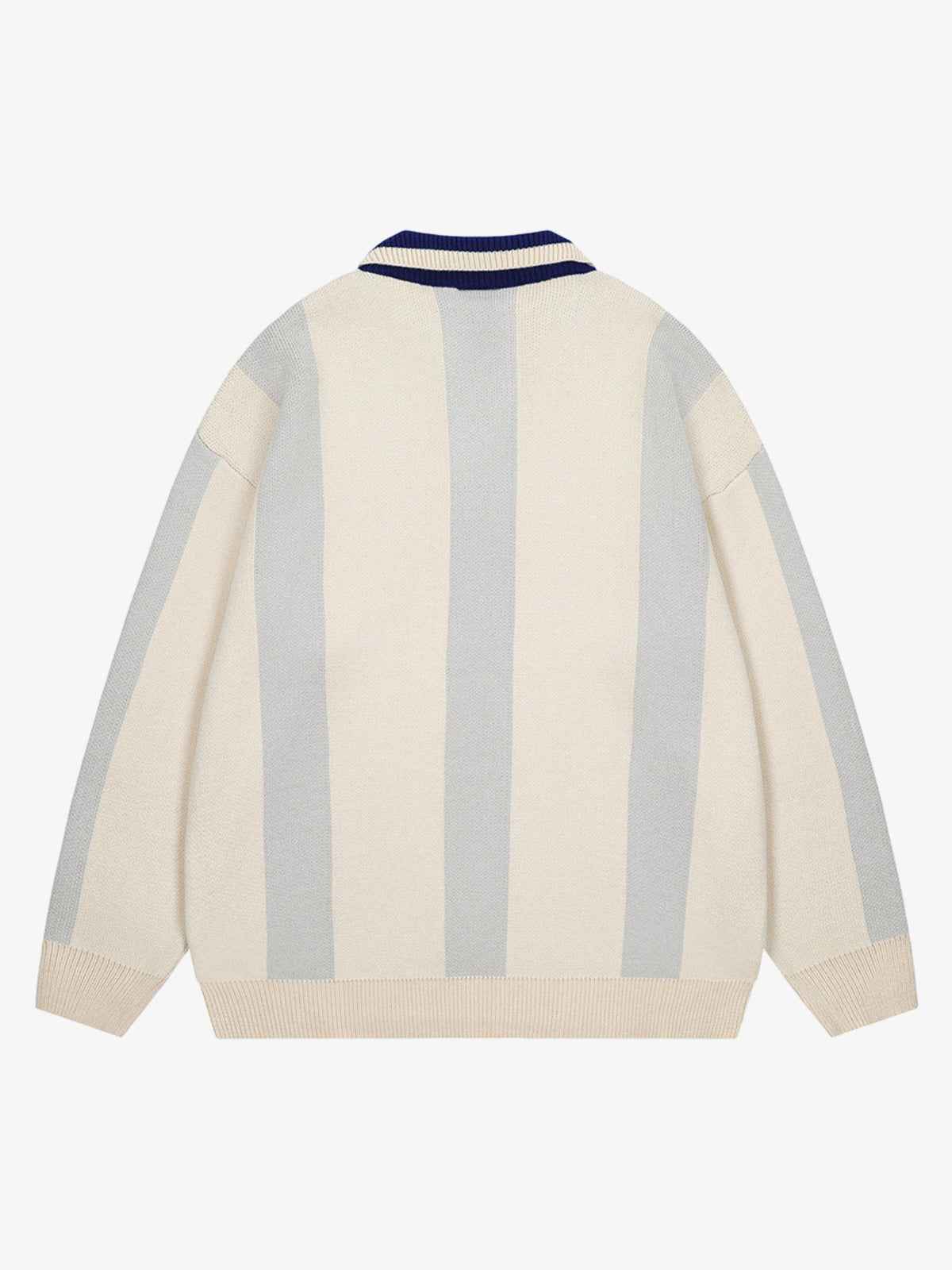 Vertical Striped Colorblock Lapel Sweater