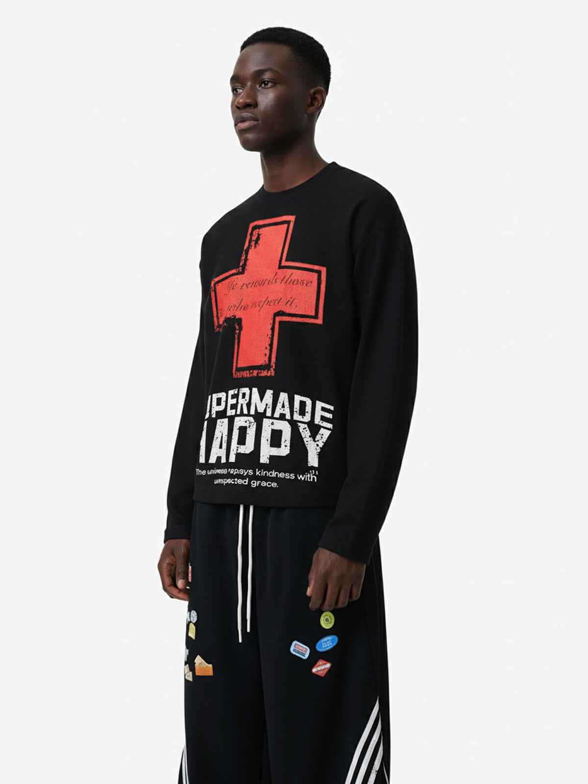 Street Cross Lettering Print Long-Sleeved T-Shirt