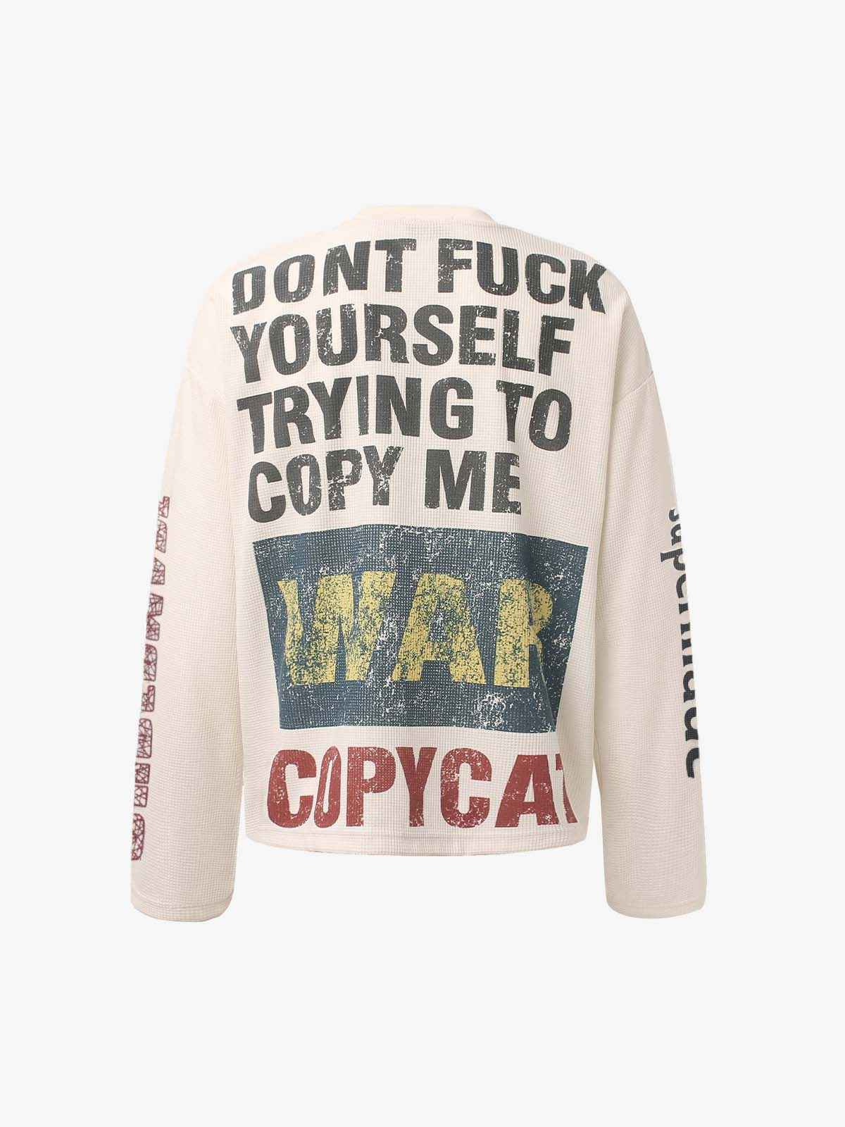 Waffle Knit Graphic Print Crewneck Sweatshirt - 2496