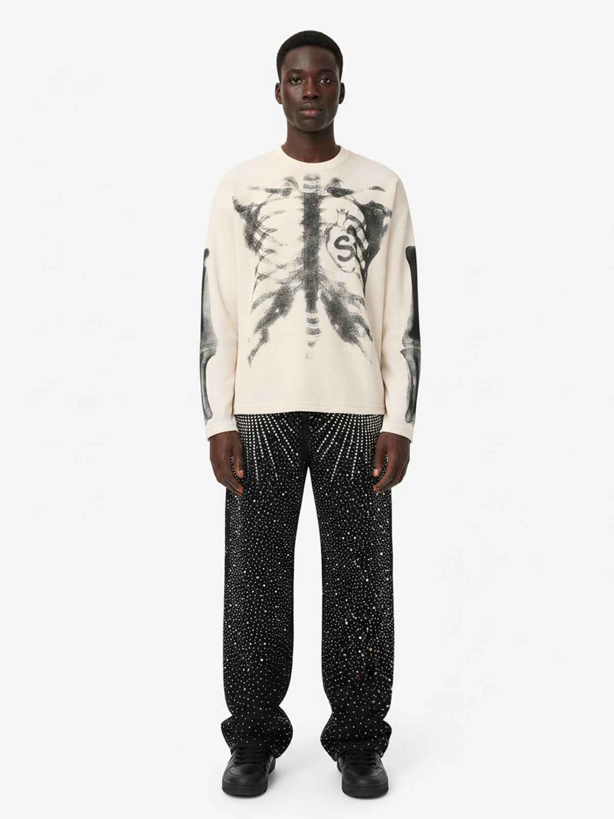 Skeleton Graphic Waffle Sweatshirt - 2495
