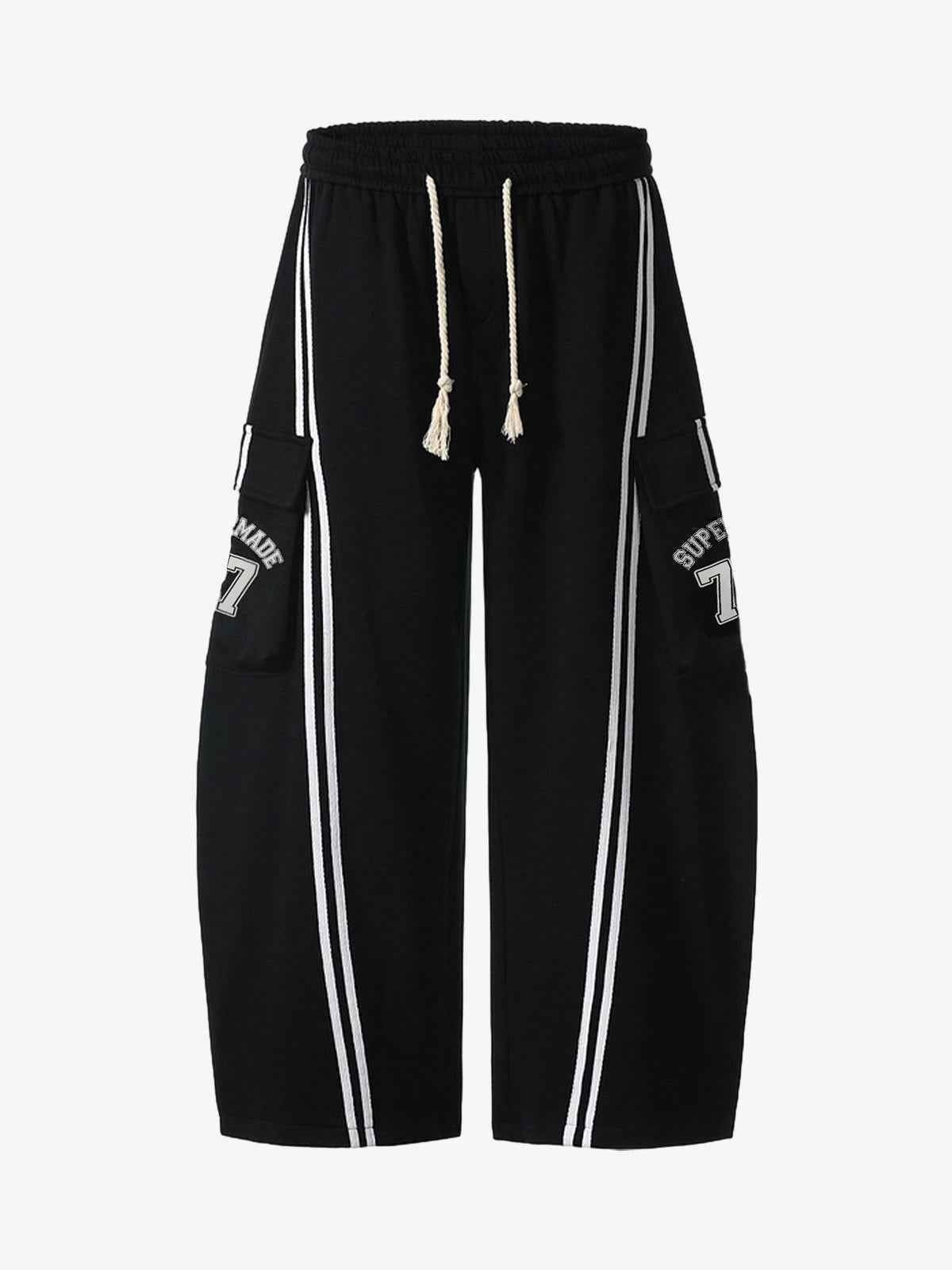 Cotton Web Stitching Letter Print Drawstring Barrel Pants