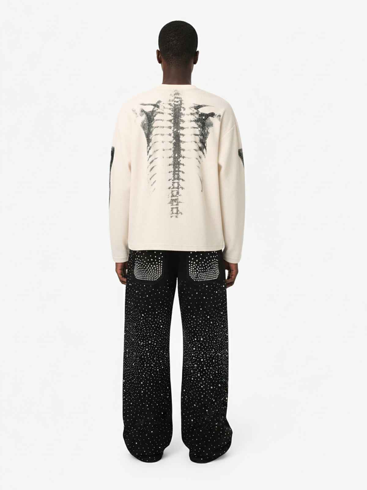 Skeleton Graphic Waffle Sweatshirt - 2495