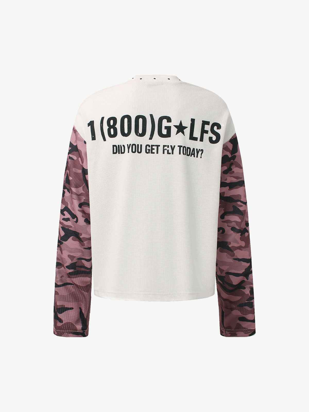 Camouflage Patchwork Letter Print Waffle Long-Sleeved T-Shirt