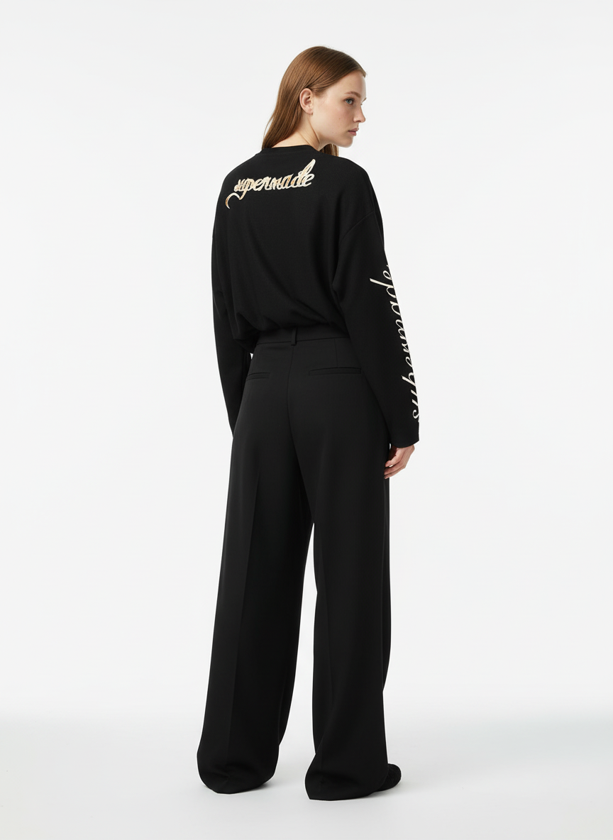 Retro Letter Print Waffle Simplicity Long-Sleeved T-Shirt - Luxuryurbanwear