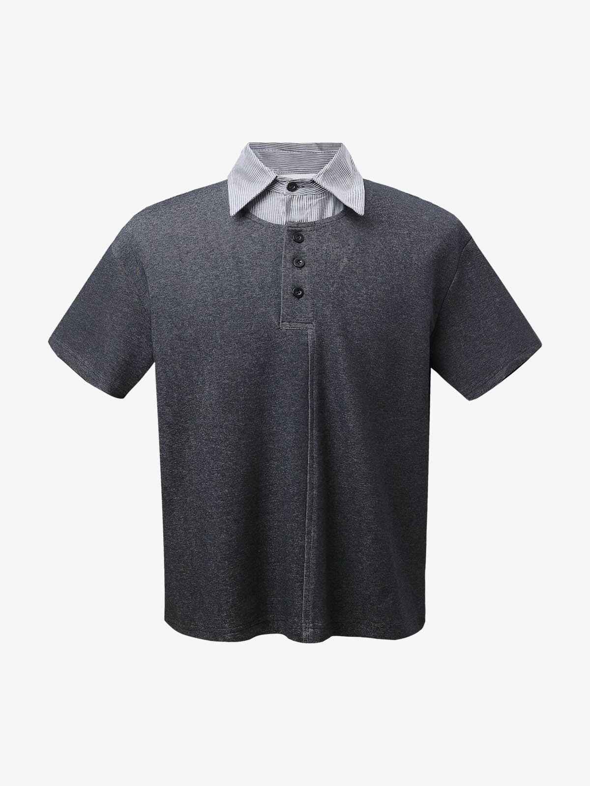 Retro Deconstructed Patchwork Striped Lapel T-Shirt