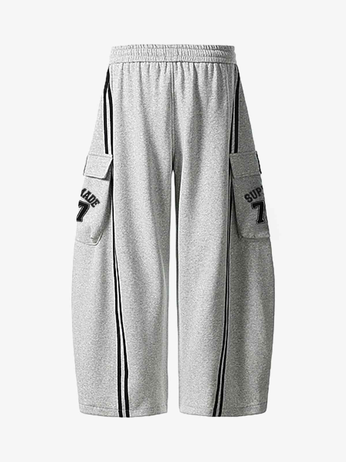 Cotton Web Stitching Letter Print Drawstring Barrel Pants