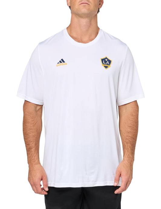 adidas Mens Size Los Angeles Galaxy Local Stoic Short Sleeve Pre-Game T-Shirt White/La Gallaxy Small Tall