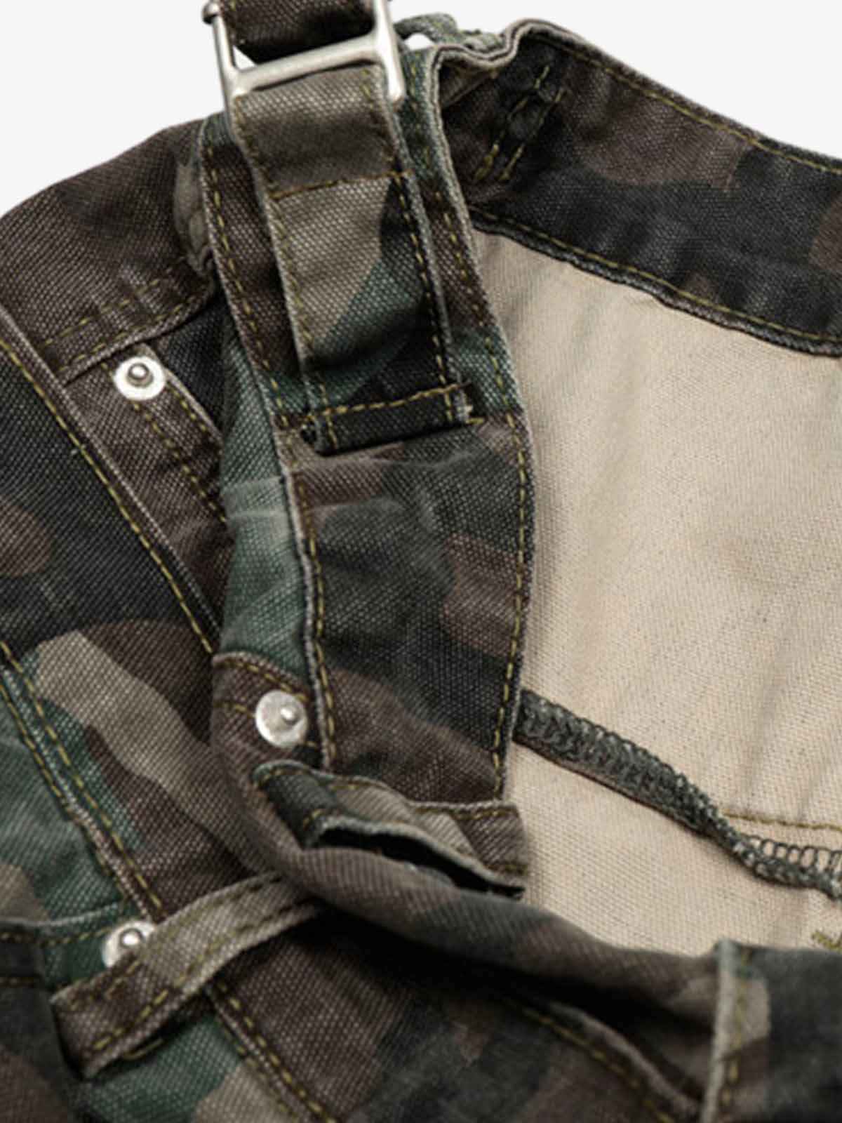 Retro Double Waist Camouflage Barrel Pants - 2555