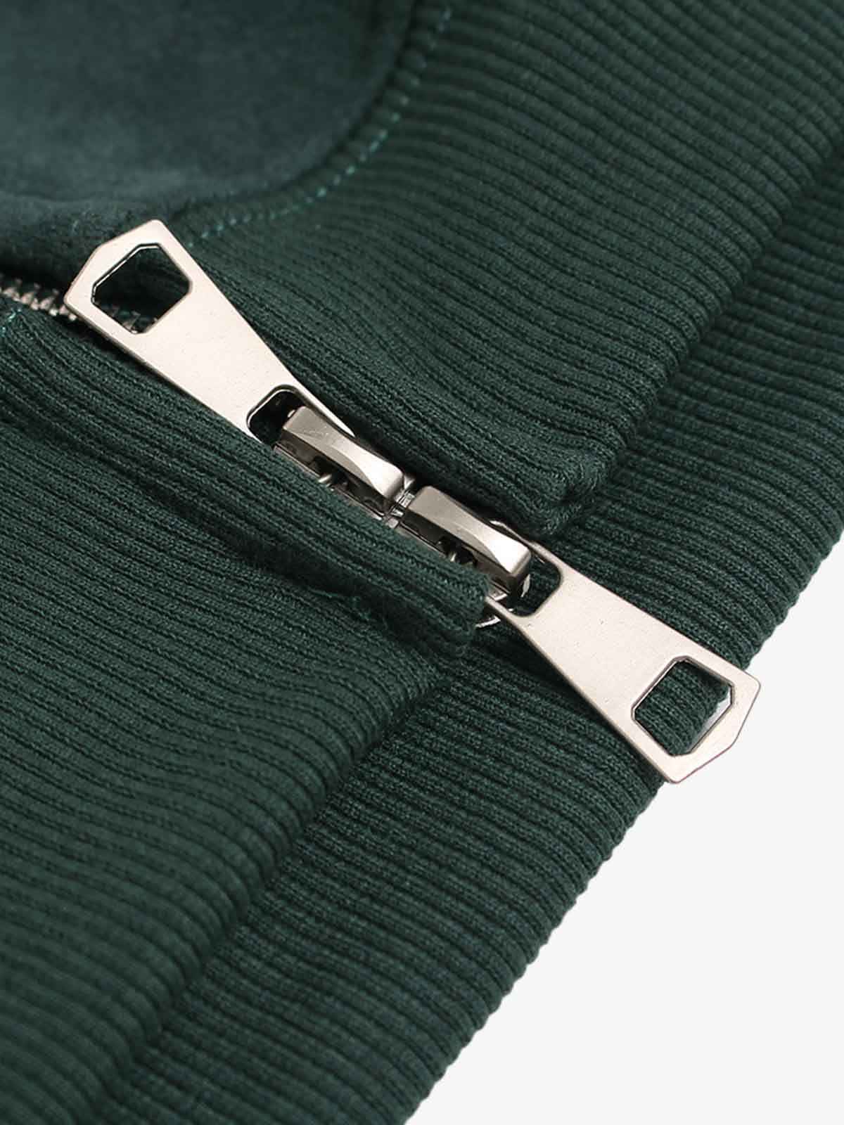 Suede Letter Embroidered Cropped Zip-Up Hoodie