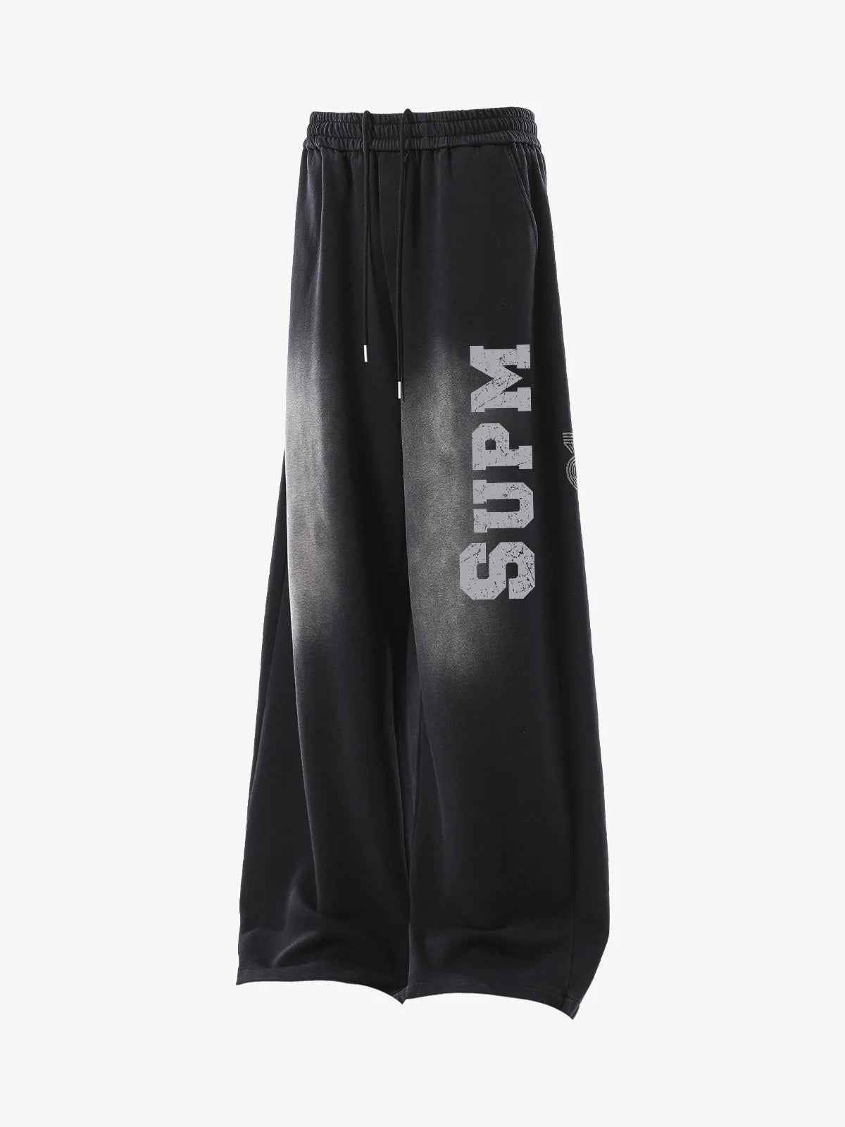 French Terry Distressed Gradient Drawstring Wide Leg Pants